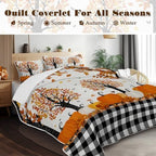 BlessLiving King Quilt Halloween Fall Bedding with Black Gray Plaid Pumpkin - Image 2