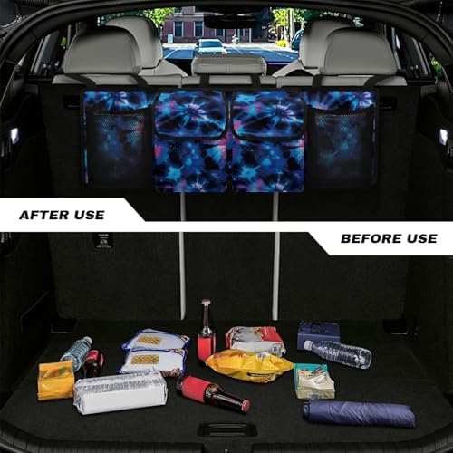 UNICEU Tie-Dye Print Trunk Organizer for Suv Foldable Easy Install Backseat Trunk Organizer with 4 Pockets Large Capacity Car Interior Accessories - Image 4