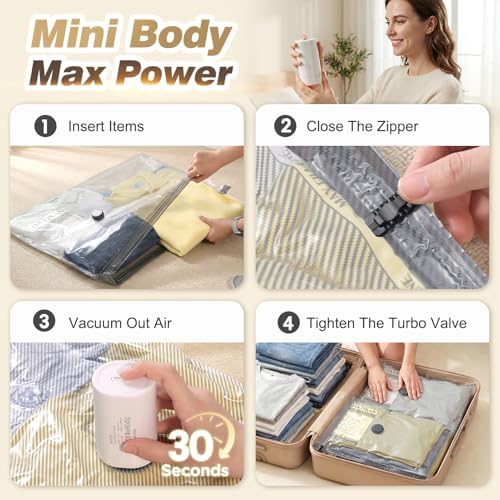Vacuum Seal Bags for Clothing Travel with Rechargeable Electric Pump, Space Saver Vacuum Storage Bags Travel, Reusable Compression Bags for Luggage Home (14pcs Stripes) - Image 4