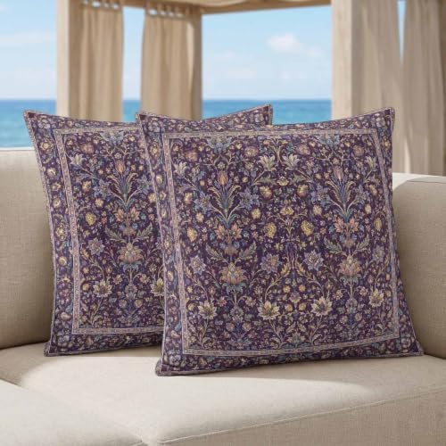 24x24 Pillow Covers Set of 2, Vintage Purple Floral Boho Square Throw Pillow Covers for Couch/Sofa/Living Room, Retro Ethnic Tribe Abstract Art Decorative Soft Pillowcases for Couch Throw Pillows - Image 2