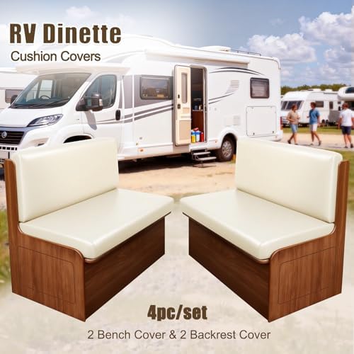 SearchI PU Leather RV Dinette Cushion Covers, Stretch Camper Cushion Slipcovers for Travel Trailer Couch RV Booth Seat, Replacement Camper Sofa Chair Protector(2 Backrest Cover & 2 Bench Cover, Cream) - Image 5