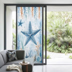 Window Privacy Film Frosted, Coastal Starfish Non-Adhesive Static Cling Window Tint, Blue Ocean Coral Summer Beach Seaweed Insulated Windows Frosted Films for Living Room, 35.4 x 78.7 Inches - Image 2