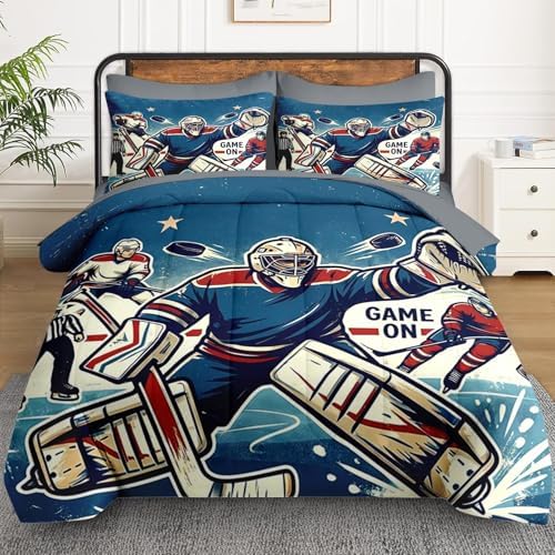 WeCozy Twin Comforter Set with Sheets, 5 Pieces Hockey Vintage Bedding - Image 2