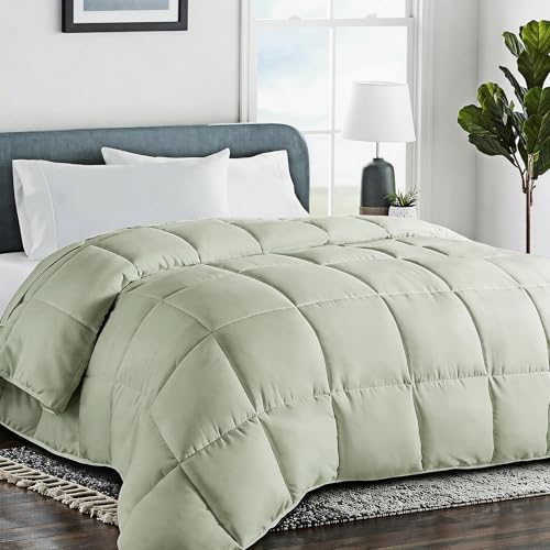 COHOME Oversized Queen Size Comforter, All-Season Quilted Down Alternative Duvet Insert, Luxury Hotel GentleSoft Comforter with Anti-Clump Tech & 8 Tabs - Reversible - Sage Green 98 x98 inches by COHOME