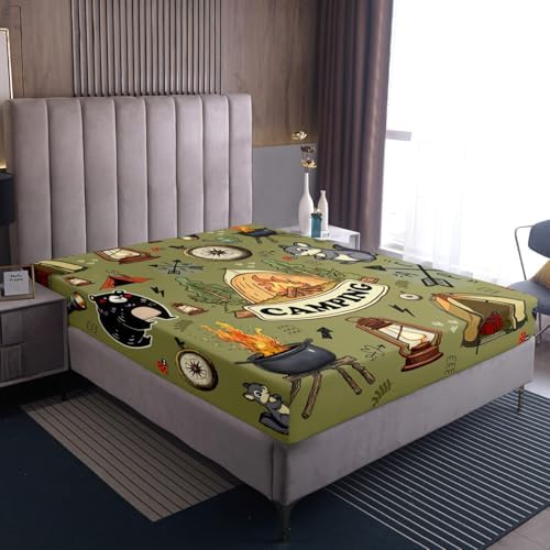 Erosebridal Kids Camping Tent Full Bedding Set,RV Camper Fitted Sheet Camping Decor for Travel Trailer,Rustic Cabin Bear Fox Bed Sheets Woodland Adventure Bed Set,2 Pillowcases (No Flat Sheet) - Image 4