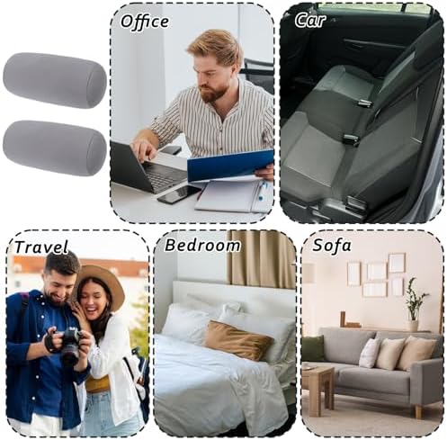 2 Pcs Microbead Roll Pillow, 11.8 * 6.3 Inch Soft Cylinder Bolster Pillow, Microbead Squishy Pillows for Home Office Sleeping Rest Travel Neck Head Back Support (Grey) - Image 6