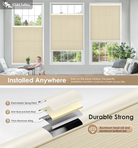 LazBlinds No Drill Cordless Cellular Shades, 47" W x 64" H, Beige - Image 3