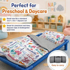 Toddler Nap Mat with Pillow & Blanket for Daycare, Extra Large Kids Nap Mat for Preschool Kindergarten, Roll-Up Sleeping Mat for Boys, Easy Carry Travel Camping Slumber Bag - Image 2