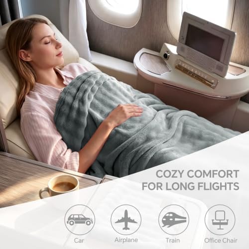 BEDELITE Travel Blanket with Bag, Bubble Blanket for Airplane 65"x40", Grey - Image 6