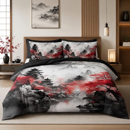 CCoutueChen Asian Chinese Comforter Set King Size, Black Red by CCoutueChen