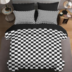 Comforter Set of 7 Soft, Twin Size, Black White Checkered by Nesphy