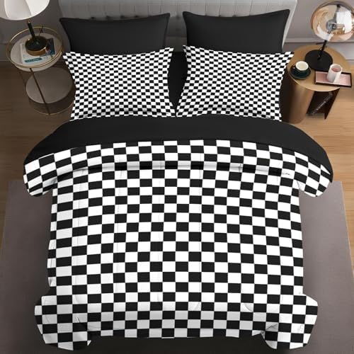 Comforter Set of 7 Soft, Twin Size, Black White Checkered by Nesphy