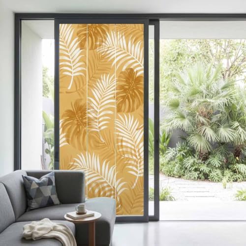 Window Privacy Film Frosted, Orange Yellow Palm Trees Tropical Non-Adhesive Static Cling Window Tint, Summer Beach Botanical Insulated Windows Frosted Films for Living Room, 35.4 x 78.7 Inches - Image 2