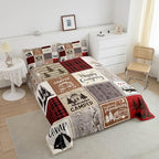 Erosebridal Short Full Comforter for Rv Camper Happy Camping Bunk Comforter Set Rv Camper Accessories Bedding for Travel Trailers, Patchwork Buffalo Plaid Pine Tree Arrow Quilt Set Red Brown - Image 5