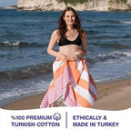 Turkish Beach Towels Set of 4 | Oversized, Quick Dry, Sand Free | 100% Cotton, Large 38x71 Towels for Beach, Pool, Travel | Ultra-Soft, Compact, and Absorbent | Orange/Fuchsia - Image 2