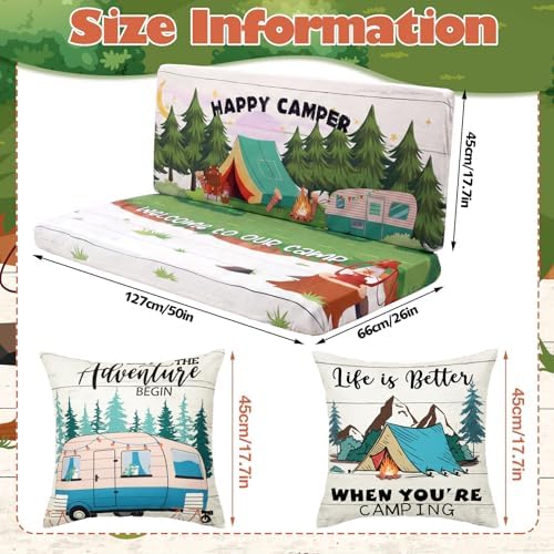 Geyoga 6 Pcs Happy Camper Rv Dinette Cushion Covers Stretch Washable Rv Cushion Covers Camper Accessories for Campers Car Bench, 2 Pillowcase, 2 Backrest and 2 Bench Replacement - Image 4