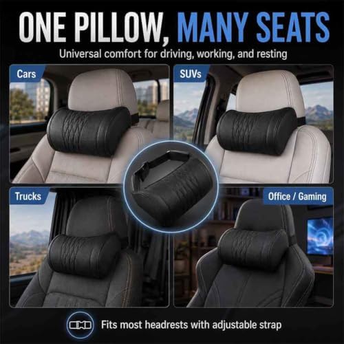 Universal Memory Foam Car Headrest Neck Pillow, Ergonomic Support (Black,Set) - Image 4