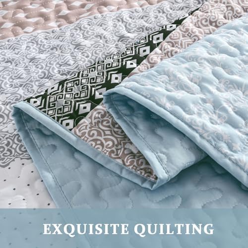 WONGS BEDDING Boho Quilt Queen Size, Patchwork Bedding Set, Blue Brown - Image 7