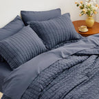 Seersucker Navy Blue Twin XL Comforter Set, 5-Piece Bed in a Bag - Image 5