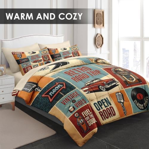 WeCozy Queen Comforter Set with Sheets, 7 Pieces Retro Car Bedding - Image 4