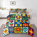 Erosebridal Mexican Talavera Tiles King Size Comforter Set, Colorful Floral Patchwork Bedding Sets for Kids Girls Boys, Vintage Boho Flower Bed Set Quilts, Mexico Ethnic Room Decor by Erosebridal