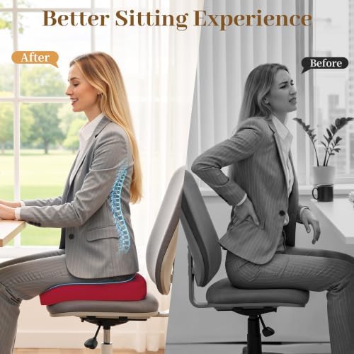 TranquilRelax 2XL Memory Foam Seat Cushion for Office Chair, 3.7-Inch, Red - Image 5