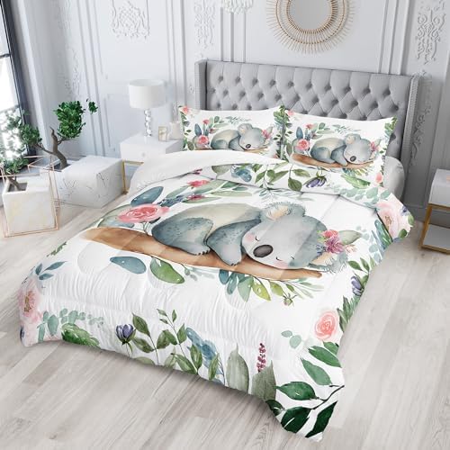 Nttopship Cartoon Kaola Comforter Set King Size for Adults 3Pcs,Sleeping Koala Bedding Set Soft Warm for All Season Room Decor with 1 Comforter and 2 Pillow Case - Image 2