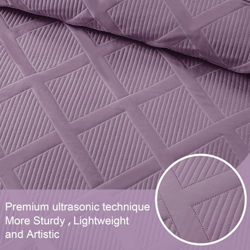 Exclusivo Mezcla 3-Piece Soft Quilt King Size Bedding Set, Dusty Lavender - Image 4