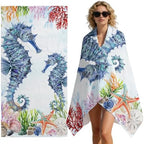 Beach Towel Bag 2 in 1 Ocean Seahorse Bath Pool Towels Backpack Marine Life Coral Absorbent Beach Towel Soft Quick Dry Lightweight Packable Towels Drawstring Bag for Travel Camping Sports Yoga Picnic - Image 7