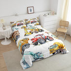 Erosebridal Kids Excavator Comforter Set Queen Size, Retro Truck Down Comforter for Boys Girls Teens, Tractor Machinery Construction Vehicle Bedding Set Crane Digger Mixer Quilted Duvet Bedroom Decor - Image 4