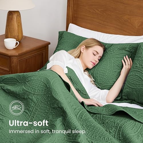Love's cabin Oversized King Size Quilt Bedding Set Dark Green Bedspreads - Oversized King Lightweight Bedspread Comforter - Coin Pattern Coverlet for All Season - 3 Pieces (1 Quilt, 2 Pillow Shams) - Image 5