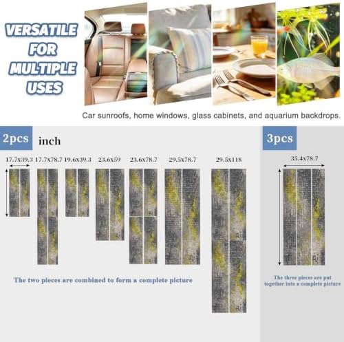 Window Privacy Film Static Cling, Yellow Slate Gray Decorative Stained Glass Window Film for Balcony Doors/Full-Length Windows, Geometric Modern Industrial Abstract Art 23.6 x 78.7 Inches - Image 5