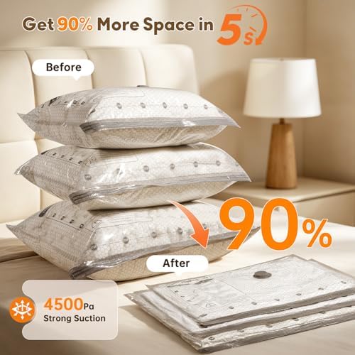 Vacuum Storage Bags 15Pack S-L, Reusable Compression Bags with Upgraded Electric Pump, 90% More Space Saving, Moisture Dust Proof for Travel Home Closet Bedding Clothes Storage - Image 3