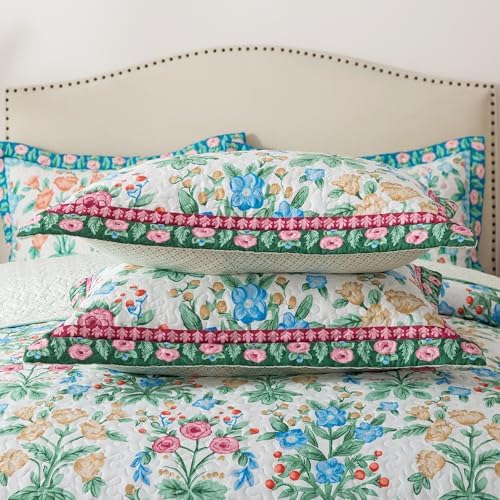 HoneiLife Floral Quilt Queen Size - Microfiber Quilt Sets 3-Piece, Spring Bedspreads Wildflower Coverlets Lightweight Bed Cover, King Quilt Bedding Sets Summer Quilts - Image 5