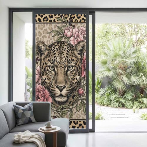 Window Privacy Film Frosted, Leopard Print Non-Adhesive Static Cling Window Tint, Vintage Peony Flower Chic Cheetahs Texture Insulated Windows Frosted Films for Living Room, 35.4 x 78.7 Inches - Image 2