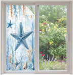 Window Privacy Film Frosted, Coastal Starfish Non-Adhesive Static Cling Window Tint, Blue Ocean Coral Summer Beach Seaweed Insulated Windows Frosted Films for Living Room, 35.4 x 78.7 Inches by Unknown