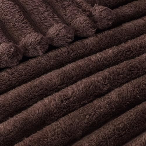 Exclusivo Mezcla Striped King Size Fleece Blanket for Bed, Coffee - Image 4