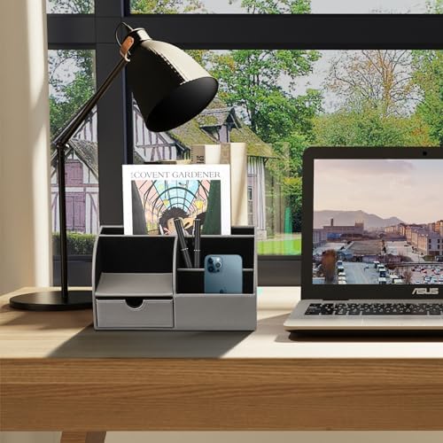 VLANDO Desk Organizer with Drawer for Office, Vanity and Nightstand, Grey - Image 2