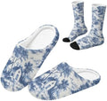 Toile de Jouy Fuzzy Slipper with Socks for Women Cozy Slipper Indoor by Baxinh