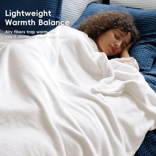 PHF Fleece Blanket King 108"x90" - 300GSM Lightweight Airy Warmth, White - Image 2