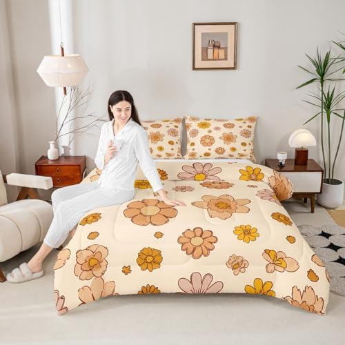 Feelyou Vintage Boho Plant Floral Comforter Set 60S 70S Groovy Comforter - Image 5