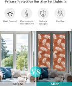 Window Privacy Film Frosted, Burnt Orange Leaves Reusable Static Cling Window Tints, Middle Century Tropical Monstera Heat Control Windows Films for Offices, Balcony, 29.5 x 118 Inches - Image 6