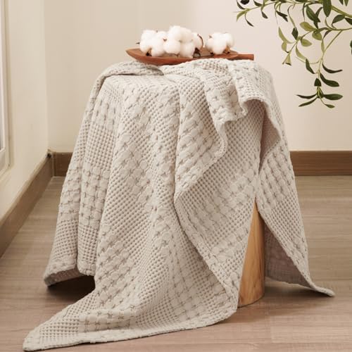PHF Lightweight 100% Cotton Waffle Throw Blanket for Couch, Light Taupe - Image 6