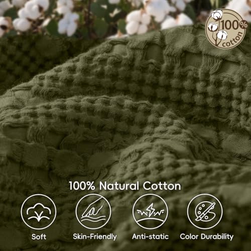 PHF Lightweight 100% Cotton Waffle Blanket for Bed, Twin XL, Capulet Olive - Image 5