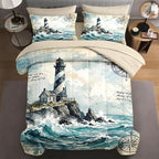 WeCozy King Comforter Set with Sheets, 7 Pieces Nautical Lighthouse Bedding by WeCozyHomeDecor