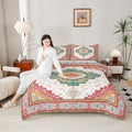 Erosebridal Boho Floral Queen Comforter Set - Colorful Aztec Flower Bedding Set for Kids Adults | Bohemian Vintage Flowers Quilt | Oriental Aesthetic Bedroom Decor with 2 Pillowcases by Erosebridal