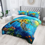 Nttopship Sunflower Turtle Comforter Sets Queen Size Bedding Sets for Kids and Adults 3Pcs,Ocean Turtle Comforter Sets All Season 1 Comforter and 2 Pillowcases - Image 3