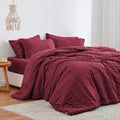 Seersucker Burgundy King Size Comforter Set, 7-Piece Bed in a Bag by Lovescabin