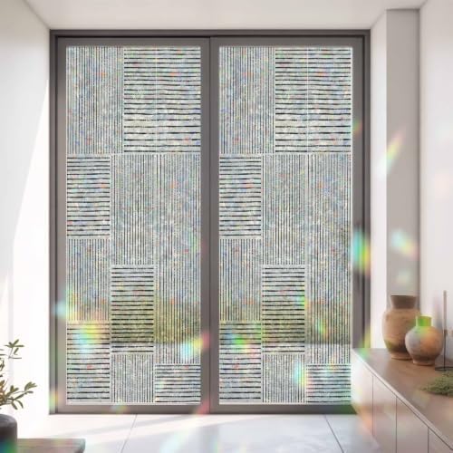 Window Privacy Film Static Cling, Black Modern Striped Decorative Stained Glass Window Film for French Doors/Wide Windows/Statement Glass Panels, Grid Line Blocks Farmhouse 35.4 x 78.7 Inches - Image 3