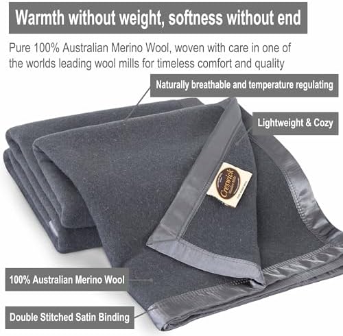 Creswick Woollen Mills 100% Australian Merino Wool Blanket – Soft Warm and Natural with Satin Binding, Breathable Luxury Bedding for All Seasons, (Charcoal, King Size) - Image 3